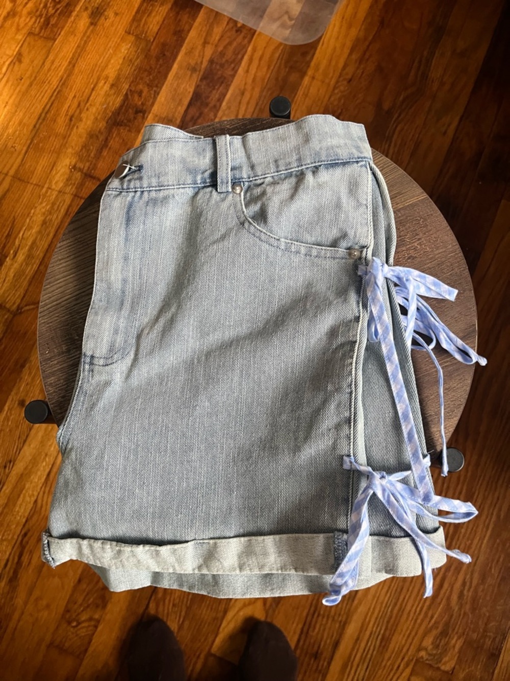 NWT Light Blue Denim Shorts with Side Tie Detail - Picture 5 of 13
